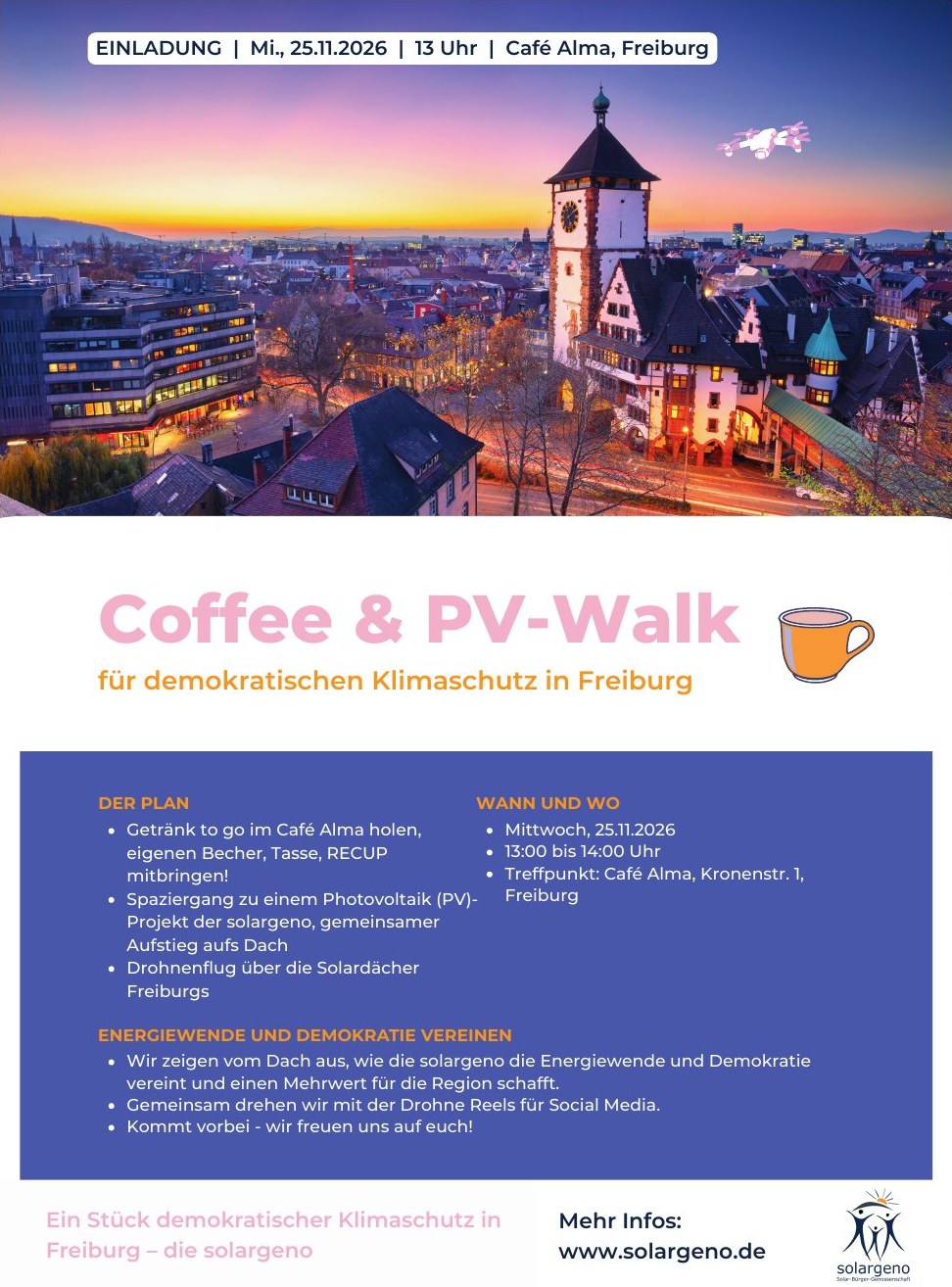 Einladung Coffee & PV-Walk am 25.11.2026 im Café Alma, Freiburg